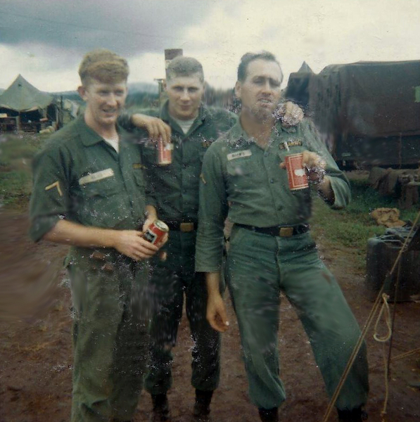 Brew Time
Wilson, Barrington, and Pfc Gordon G. Roufs enjoying a brewsky.
