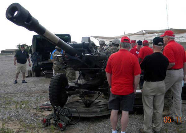 Thursday Firepower Demonstration
Visitors and Guests were allowed to "walk the line" of artillery equipment on display prior to the demonstration.  The bleachers are in the background.

Photo courtesy of Bob Wilson
