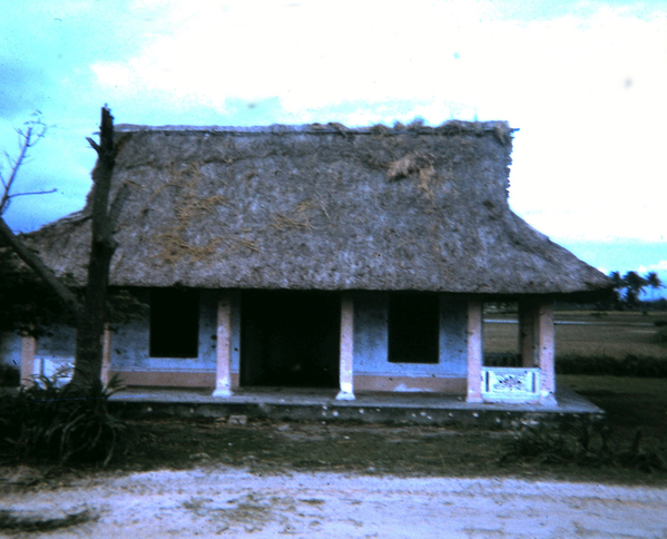 Ban Me Thout
It is a nice bungalow to be out in the middle of nowhere. Polynesian-style roof on a house in Ban Me Thout.  Probably didn't make the national register.  I vaguely remember that it was a hut booby-trapped with a trip wire.
