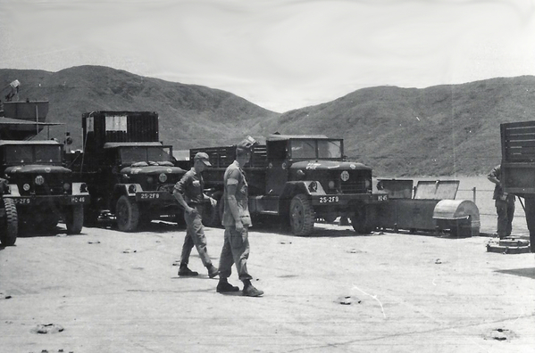 The Mighty Ninth goes by sea
Alternate Thoughts:  Some components of the 2/9th may have moved from LZ Uplift to Bronco Beach via LST while others went to Duc Pho via convoy.  Qui Nhon is mostly landlocked.  The men pictured are walking the deck of the LST.
