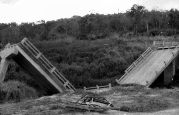 Arrival at LZ Montezuma
This is a highly-traveled bridge on Hwy 1 which was essential for the farmers going to market and for our troop movements.  The VC kept the engineers busy blowing up Hwy 1 bridges as soon as they were repaired.
{Webmaster note: I was in the same area at the same time.  There is an identical photo in my Gallery that I took from a similar angle.  Both photos show some identical debris in the foreground.  Amazing coincidence.}
