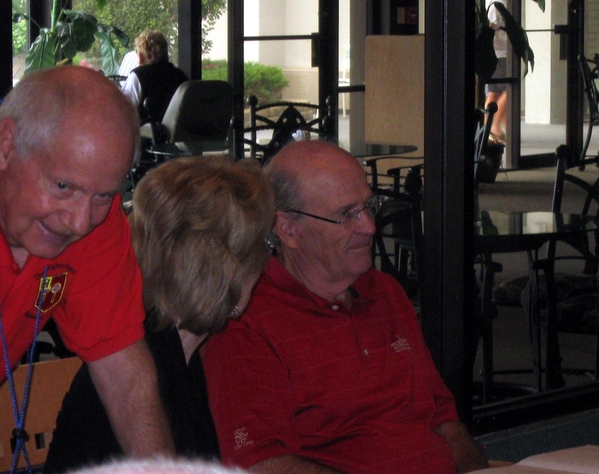 Joint Luncheon
The ever-present evil grin of Don Keith as he table-hops.  Don spent 11 months in the field as an FO and carries his "certifiably insane" paperwork wherever he goes. 

His current "victim" is Jim Beddingfield, Past President of the 35th Inf Regt Assn.
