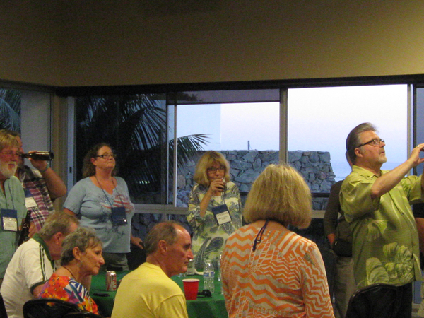 Eyes front
Dave Collins provides a "Welcome" speech to the assembled guests at Bert Landau's condo pavilion.
