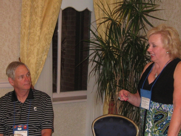 Joint Dinner - C-1-35 & 2/9th
Joe Turner listens intently to Diane Kammerer, widow of Lt Tom Kammerer, who served with the 2/9th in the 66-67 timeframe.  This is Diane's second reunion with us.
