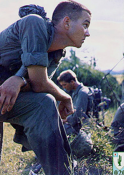 Another daring FO!
Lt Wayne Crochet of New Orleans, LA takes a long look at "what's out there".  Wayne served with B/2/35 in the 1967-68 era.

Photo courtesy of Cliff "Westy" Westwood of B/2/35
